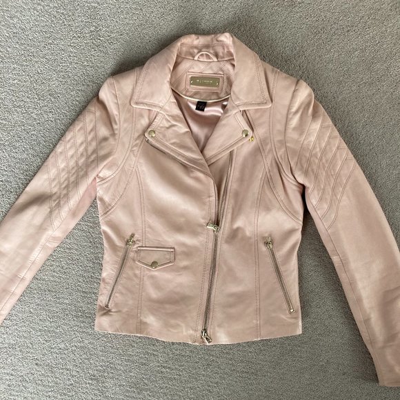 Danier Blush Pink Leather Moto Jacket - Picture 1 of 6